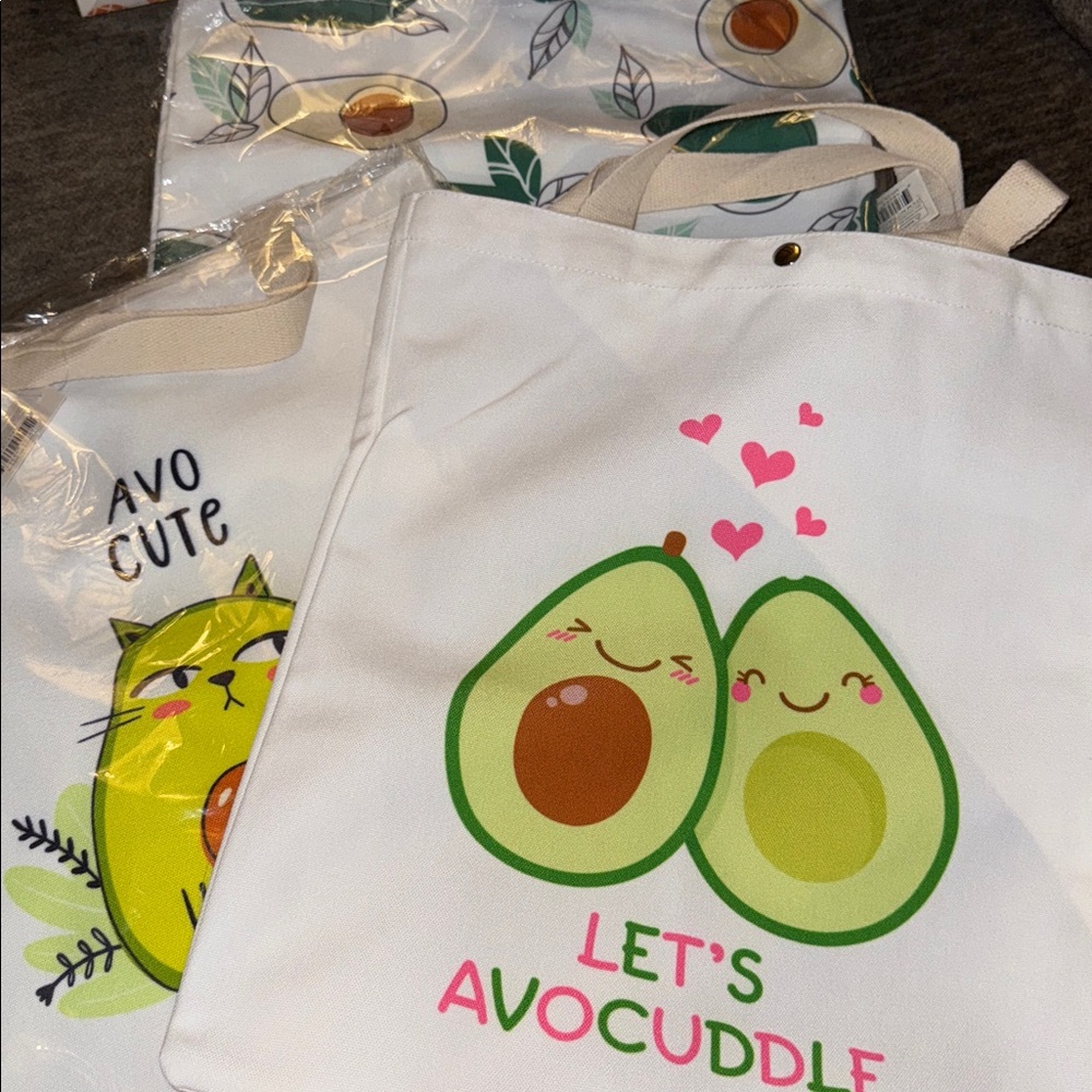 Avocado Themed Tote Bags bundle of 3